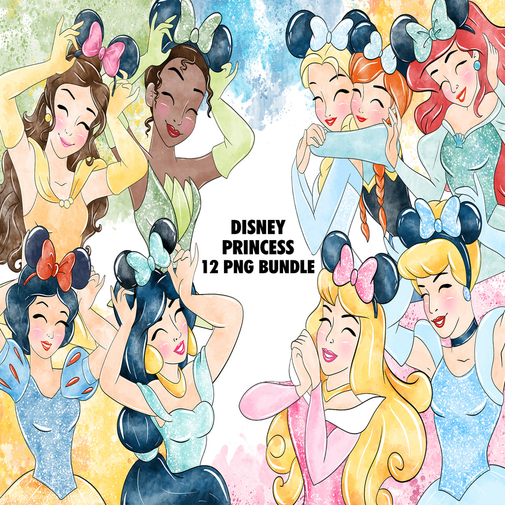 Disney Princess Watercolor Clipart PNG Bundle #20
