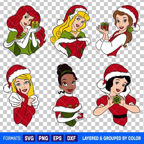 Disney Princesses Christmas Bundle SVG Cut Files for Cricut and Silhouette