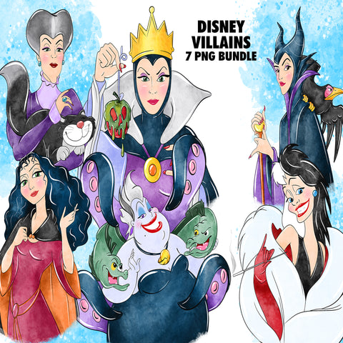 Disney Villains Watercolor Clipart PNG Bundle #9