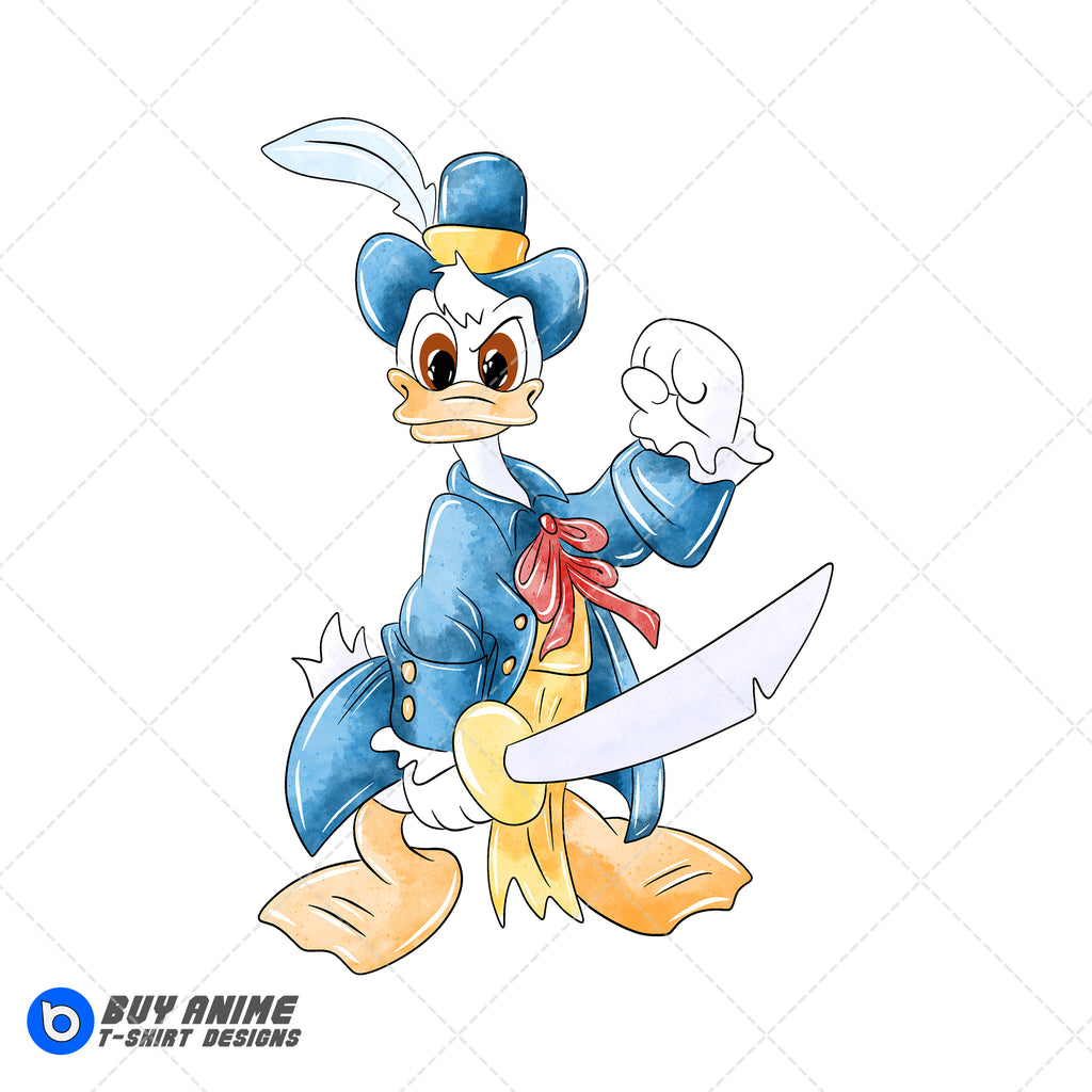Donald Duck Pirate Watercolor Clipart PNG Hand Drawn Illustration