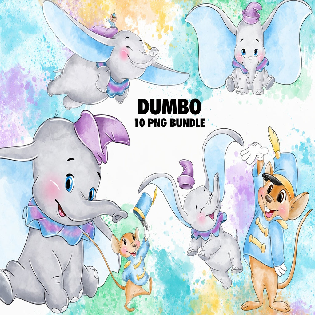 Dumbo Watercolor Clipart PNG Bundle
