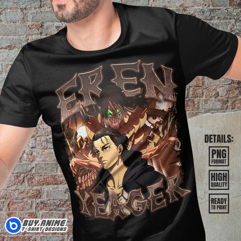 Eren Yeager Attack On Titan Anime Bootleg T-shirt Design #2