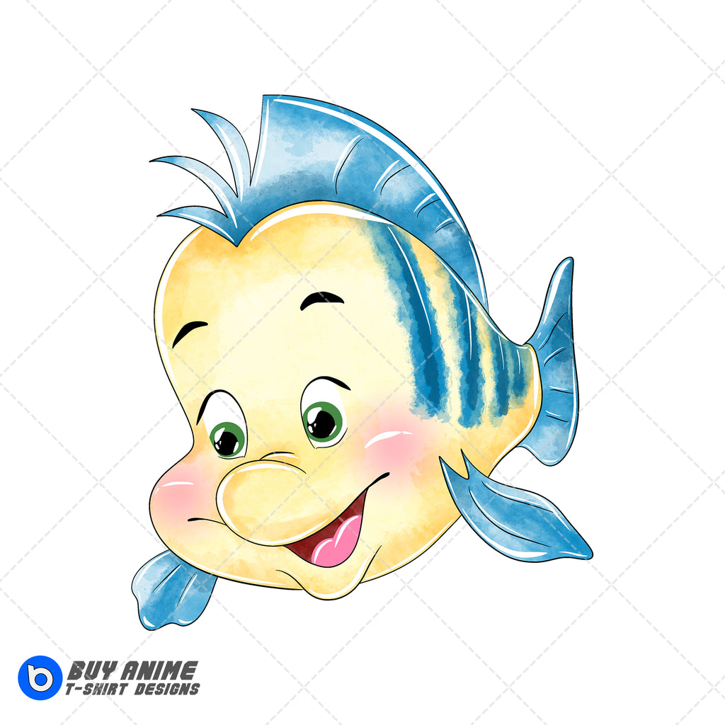 Flounder The Little Mermaid Watercolor Clipart PNG Hand Drawn Illustration