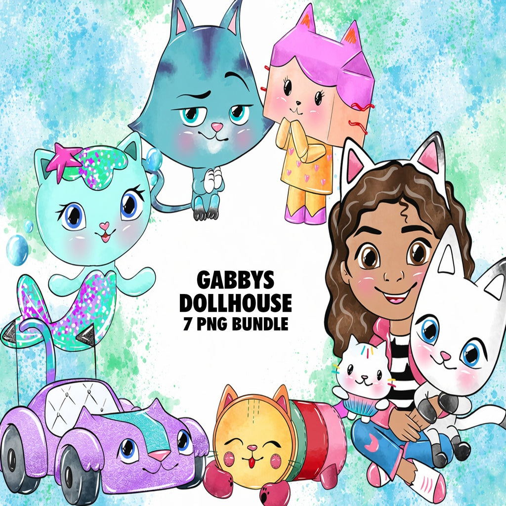 Gabby's Dollhouse Watercolor Clipart PNG Bundle