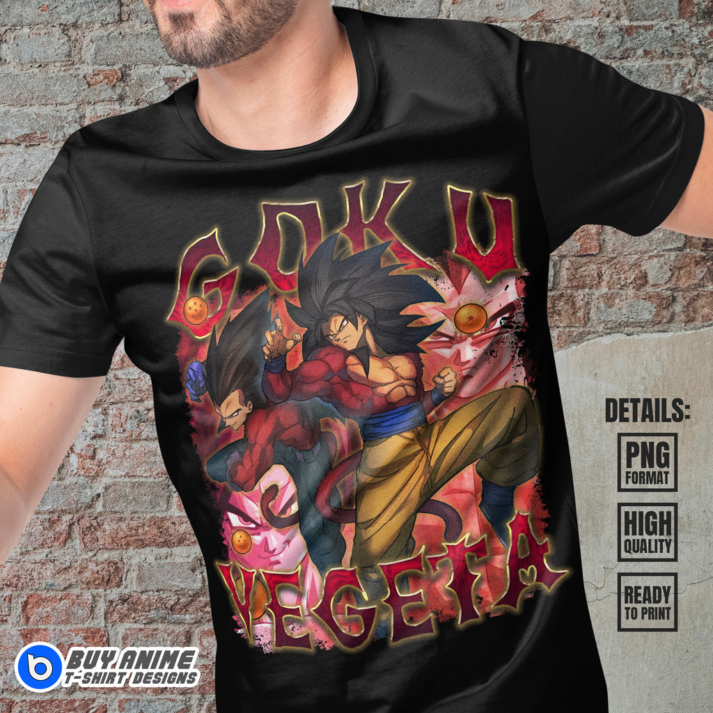 Goku SSJ4 x Vegeta SSJ4 Dragon Ball Anime Bootleg T-shirt Design