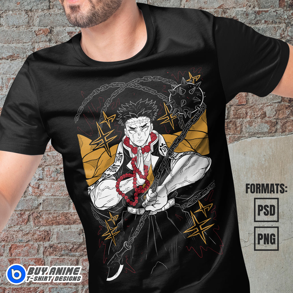 Gyomei Demon Slayer Anime Vector T-shirt Design Template