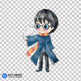 Harry Potter Watercolor Clipart PNG Hand Drawn Illustration