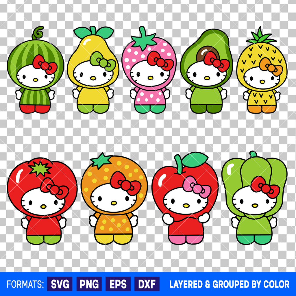 Hello Kitty Fruits Bundle SVG Cut Files for Cricut and Silhouette