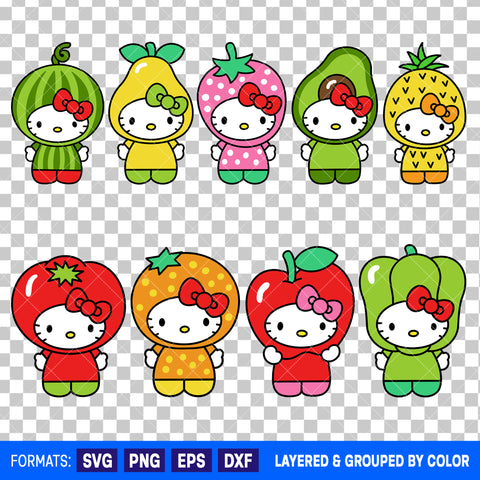 Hello Kitty Fruits Bundle SVG Cut Files for Cricut and Silhouette