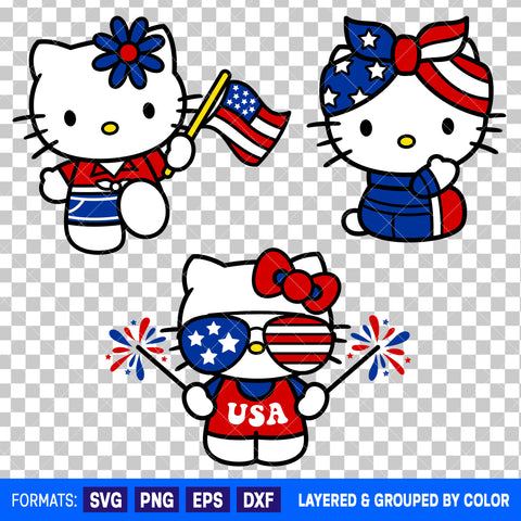 Hello Kitty Independence Day Bundle SVG Cut Files for Cricut and Silhouette