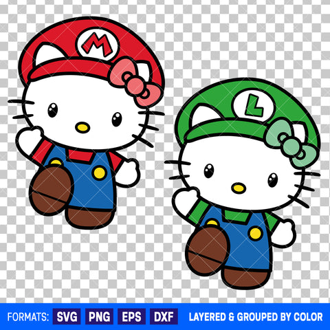 Hello Kitty x Super Mario and Luigi Bundle SVG Cut Files for Cricut and Silhouette