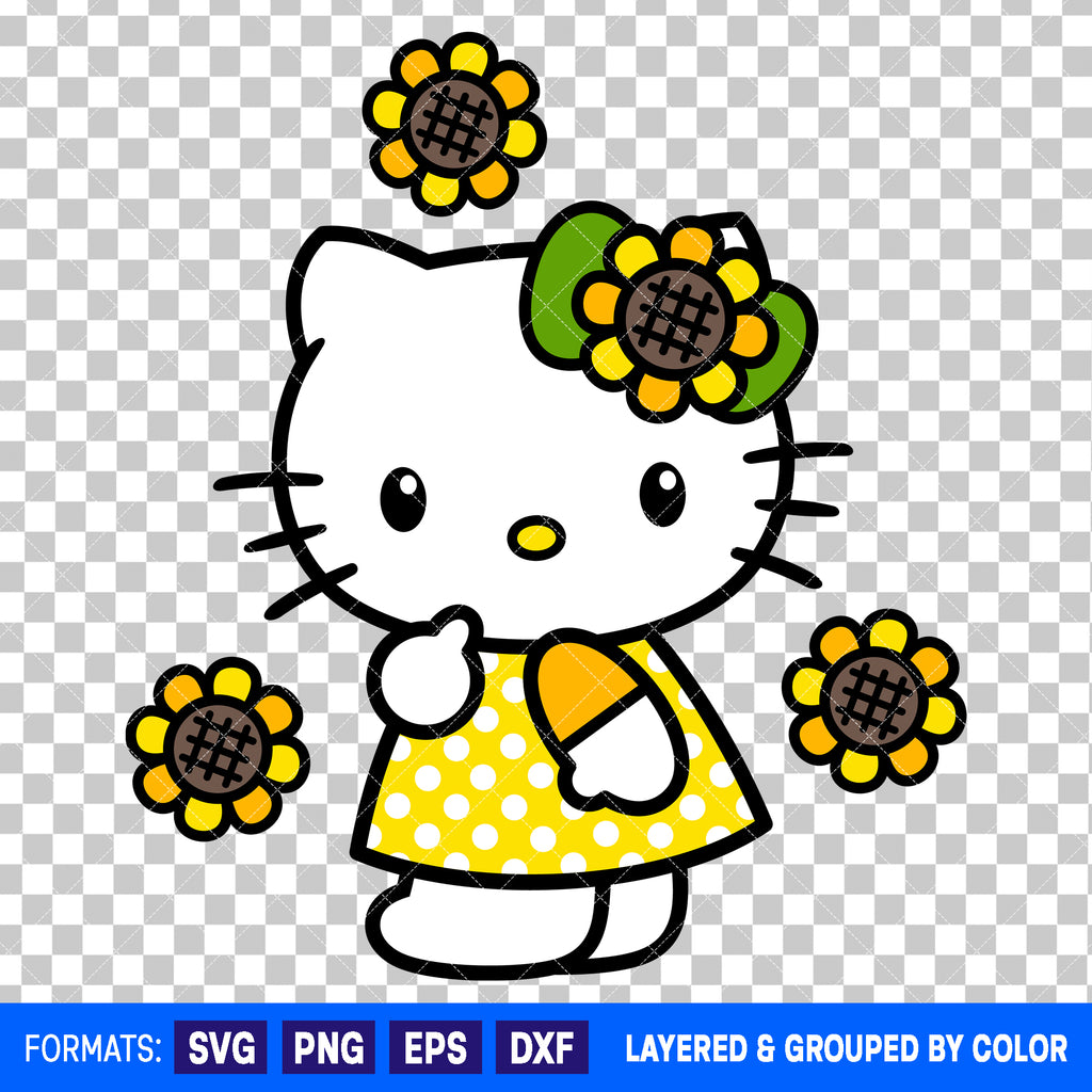 Hello Kitty Sunflower Summer SVG Cut File for Cricut and Silhouette