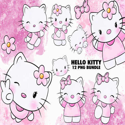 Hello Kitty Watercolor Clipart PNG Bundle