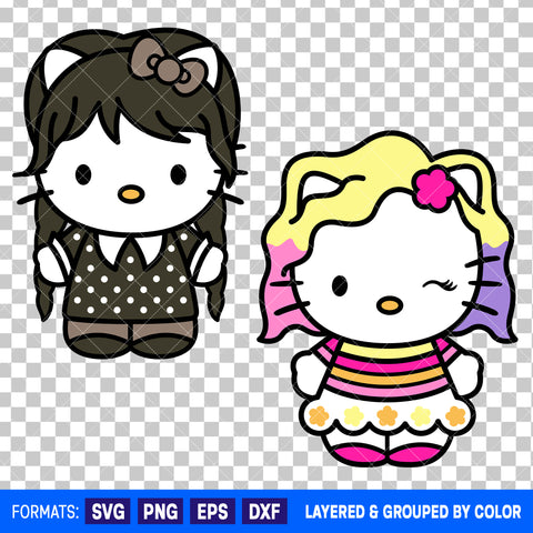 Hello Kitty x Wednesday Addams And Enid Bundle SVG Cut Files for Cricut and Silhouette