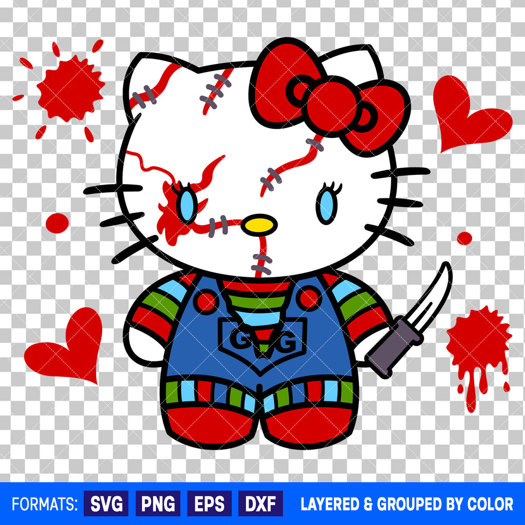 Hello Kitty x Chucky Horror Halloween SVG Cut File for Cricut and Silhouette