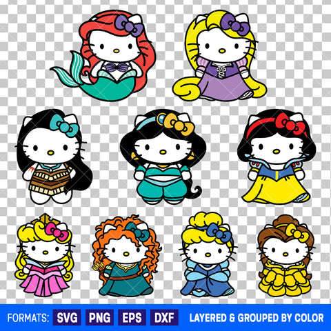 Hello Kitty x Disney Princess Bundle SVG Cut Files for Cricut and Silhouette