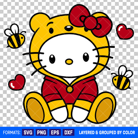 Hello Kitty x Winnie The Pooh Valentines Day SVG Cut File for Cricut and Silhouette