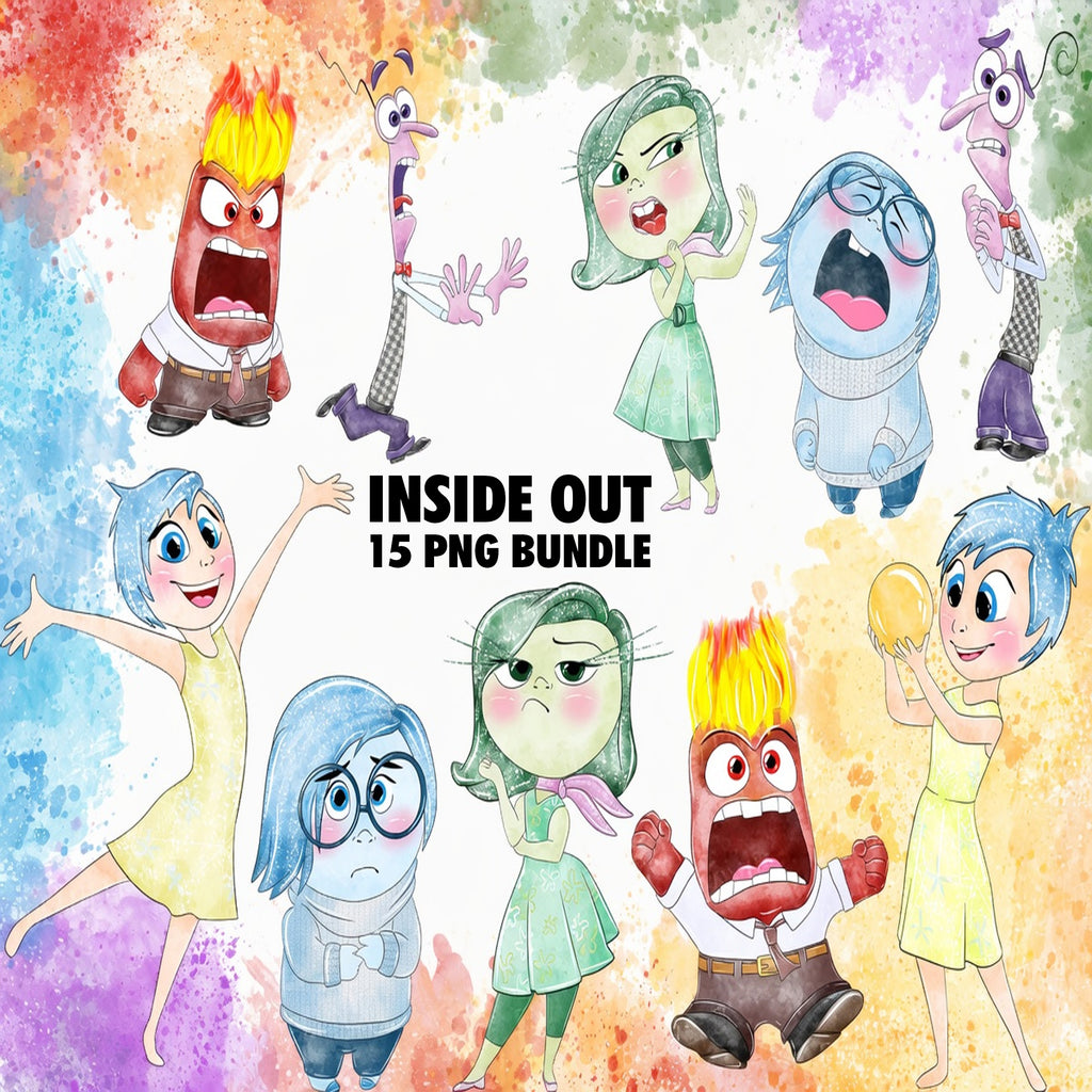 Inside Out Watercolor Clipart PNG Bundle #3
