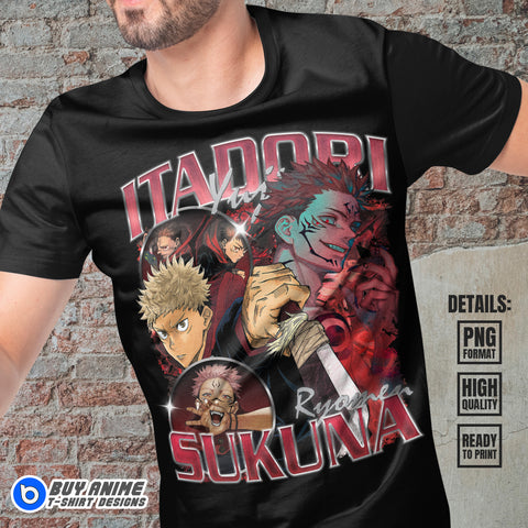 Itadori x Sukuna Jujutsu Kaisen Anime Bootleg T-shirt Design