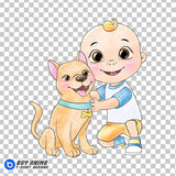 JJ and Bingo Cocomelon Watercolor Clipart PNG Hand Drawn Illustration