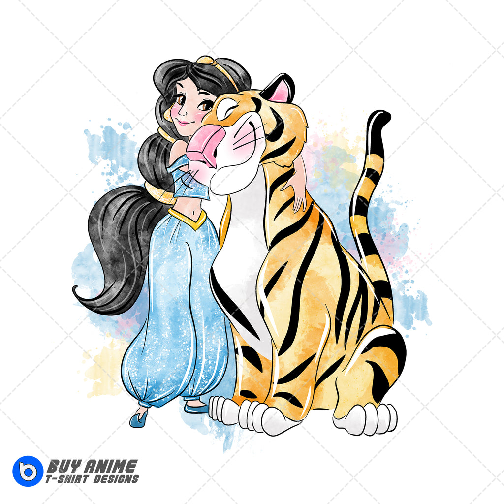 Jasmine and Rajah Aladdin Watercolor Clipart PNG Hand Drawn Illustration