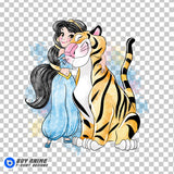 Jasmine and Rajah Aladdin Watercolor Clipart PNG Hand Drawn Illustration