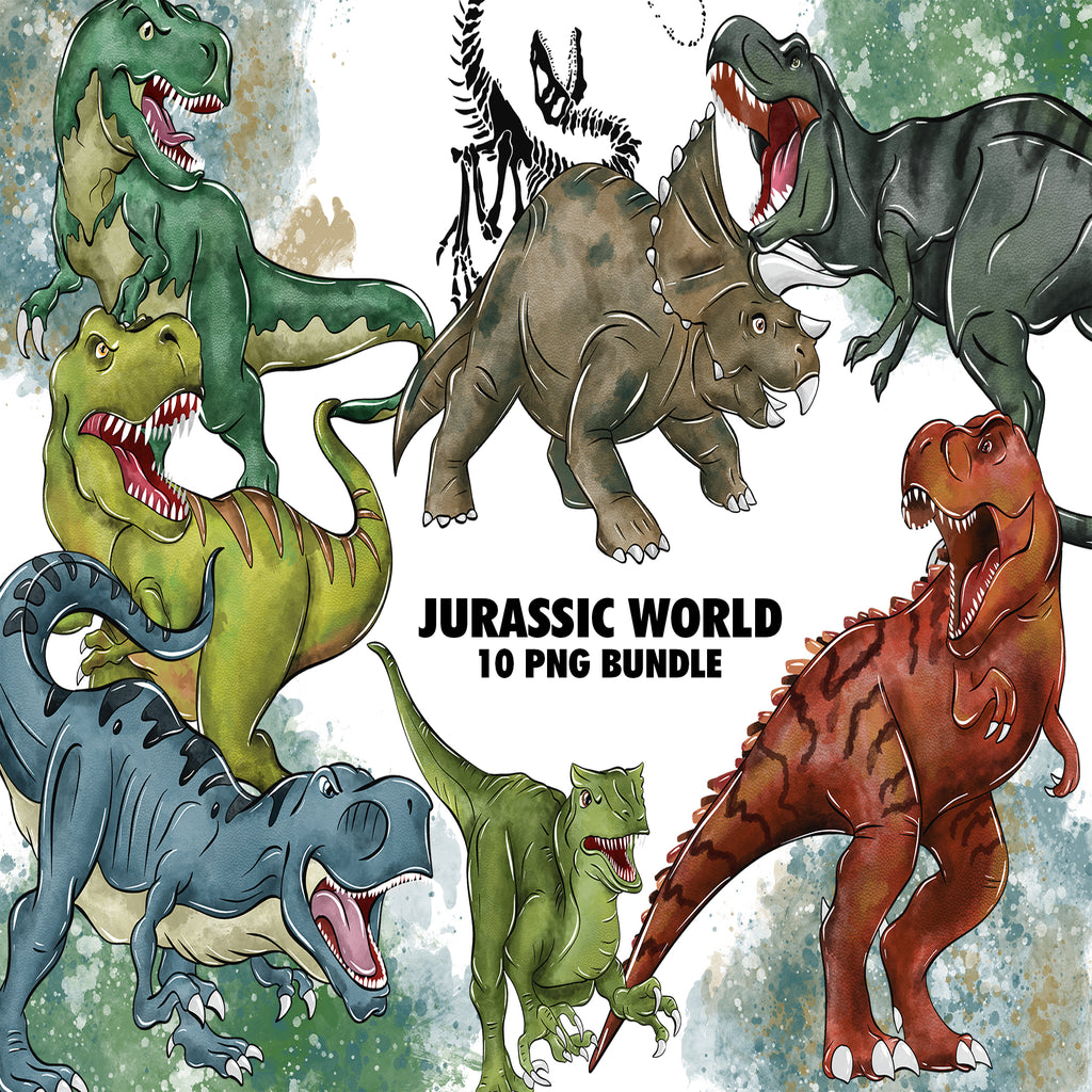Jurassic World Watercolor Clipart PNG Bundle