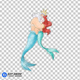 King Triton and Ariel The Little Mermaid Watercolor Clipart PNG Hand Drawn Illustration