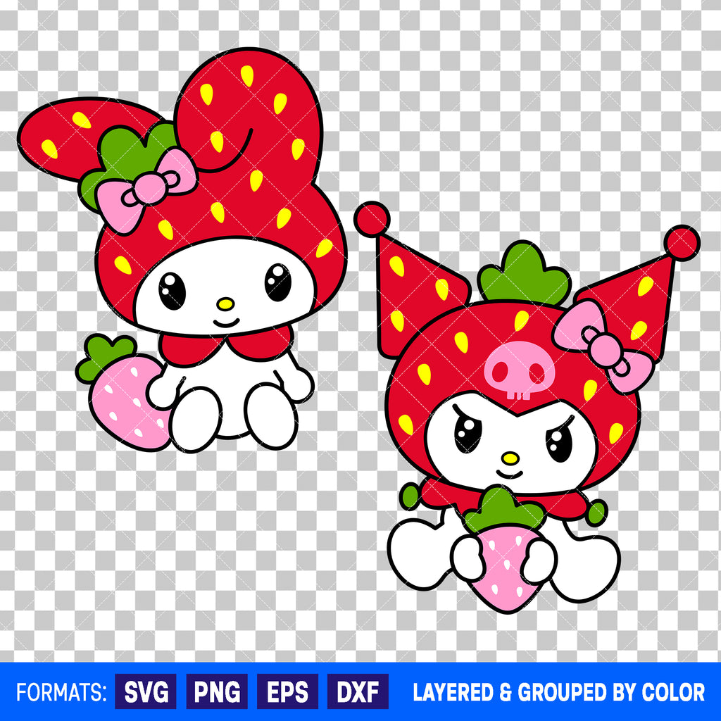 Kuromi And My Melody Strawberry Bundle SVG Cut Files for Cricut and Silhouette