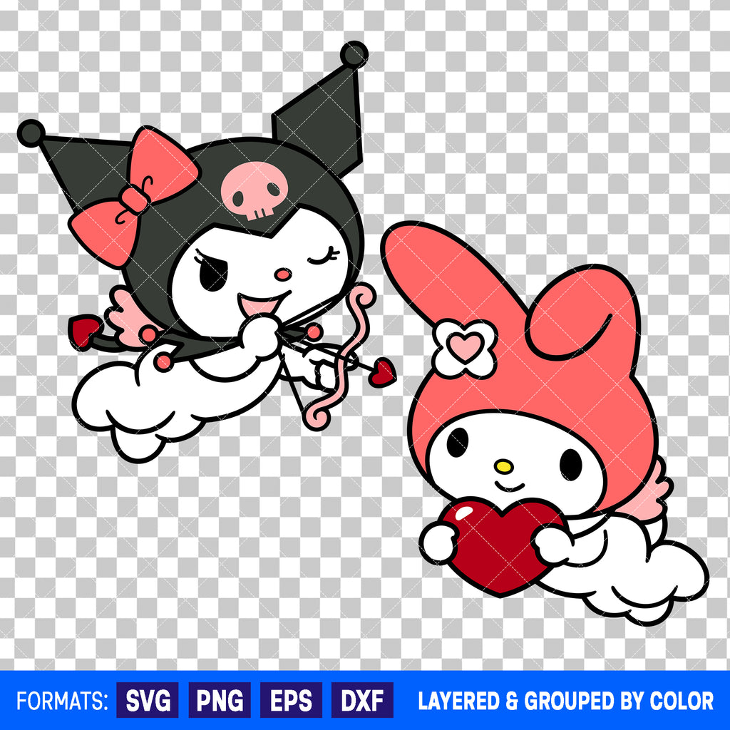 Kuromi And My Melody Valentines Day Bundle SVG Cut Files for Cricut and Silhouette