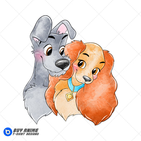 Lady and the Tramp Watercolor Clipart PNG Hand Drawn Illustration