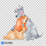 Lady and the Tramp Watercolor Clipart PNG Hand Drawn Illustration #2