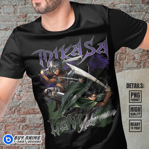 Levi x Mikasa Attack On Titan Anime Bootleg T-shirt Design