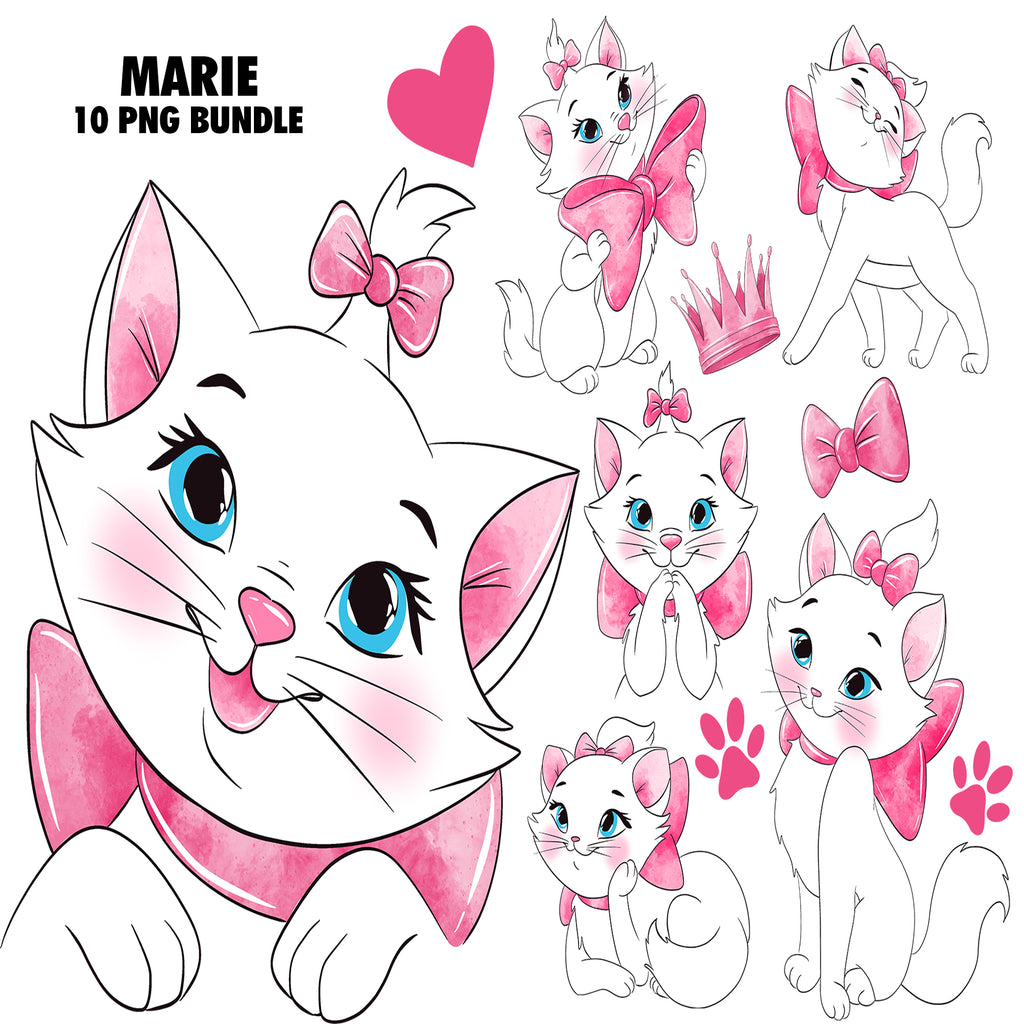Marie The Aristocats Watercolor Clipart PNG Bundle