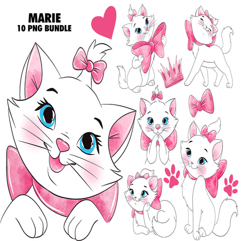 Marie The Aristocats Watercolor Clipart PNG Bundle