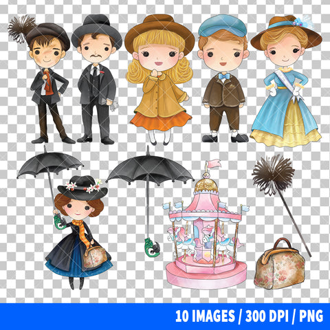 Mary Poppins Clipart PNG Bundle