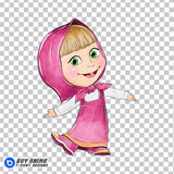 Masha and the Bear Watercolor Clipart PNG Hand Drawn Illustration