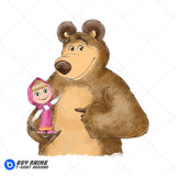 Masha and the Bear Watercolor Clipart PNG Hand Drawn Illustration #7