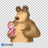 Masha and the Bear Watercolor Clipart PNG Hand Drawn Illustration #7