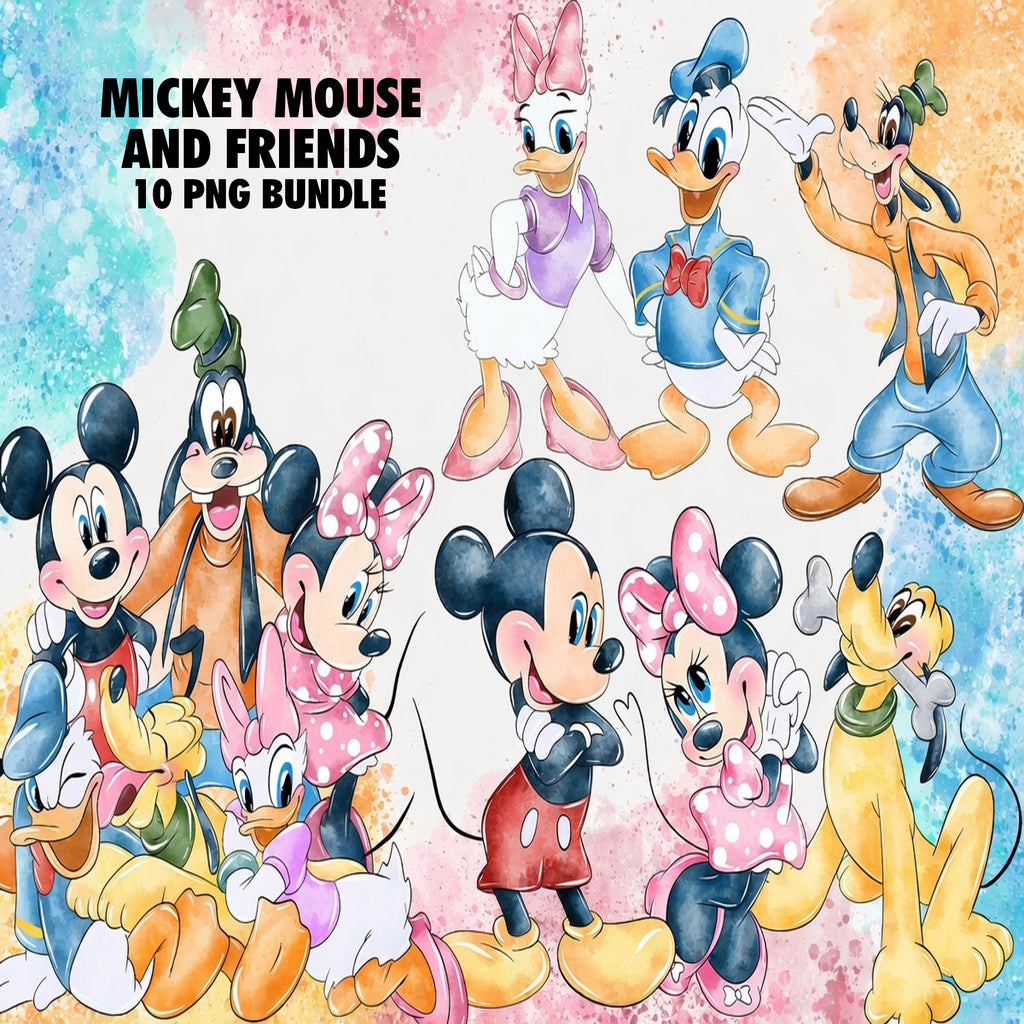 Mickey Mouse And Friends Watercolor Clipart PNG Bundle #2
