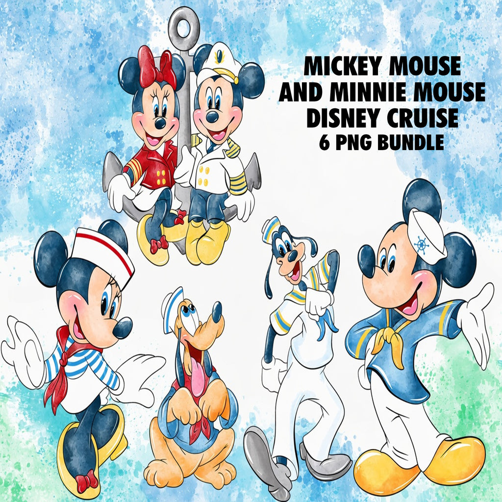 Mickey Mouse And Minnie Mouse Disney Cruise Watercolor Clipart PNG Bundle #2