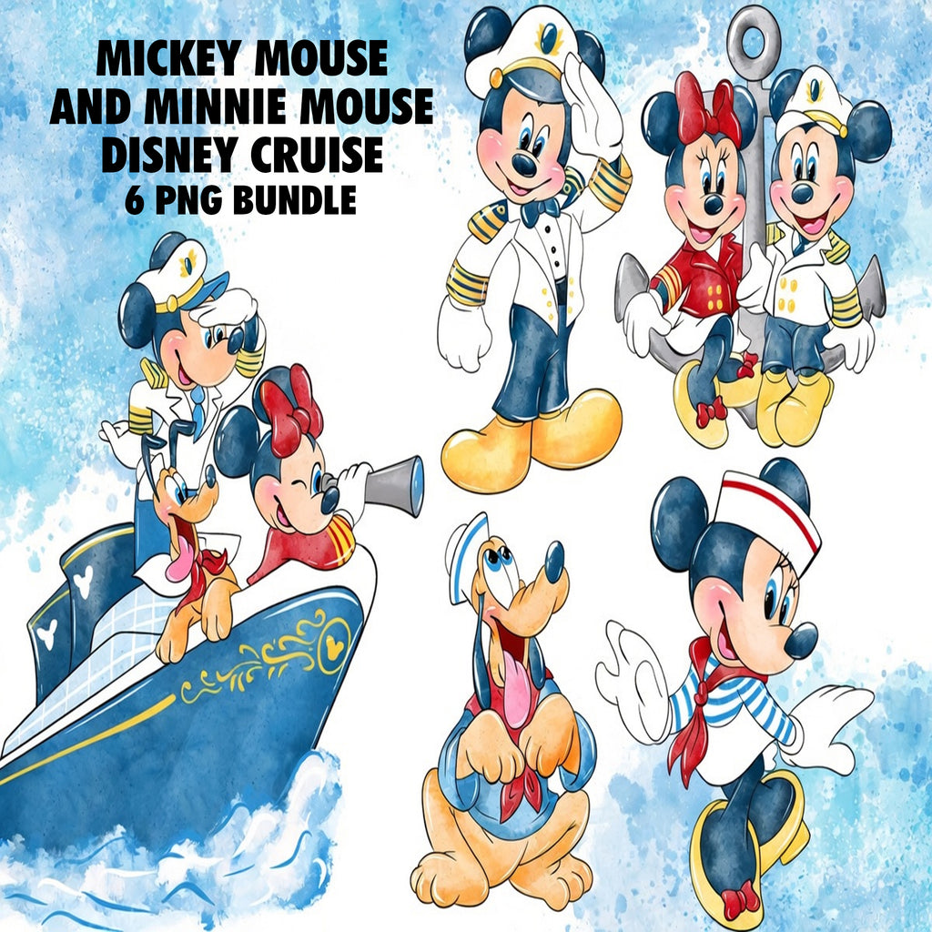 Mickey Mouse And Minnie Mouse Disney Cruise Watercolor Clipart PNG Bundle