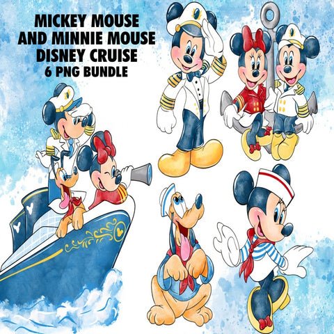 Mickey Mouse And Minnie Mouse Disney Cruise Watercolor Clipart PNG Bundle