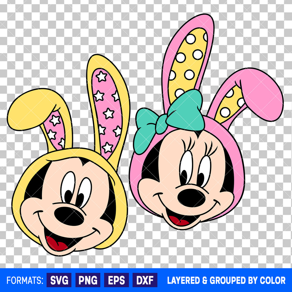 Mickey Mouse And Minnie Mouse Easter Bunny Bundle SVG Cut Files for Cricut and Silhouette