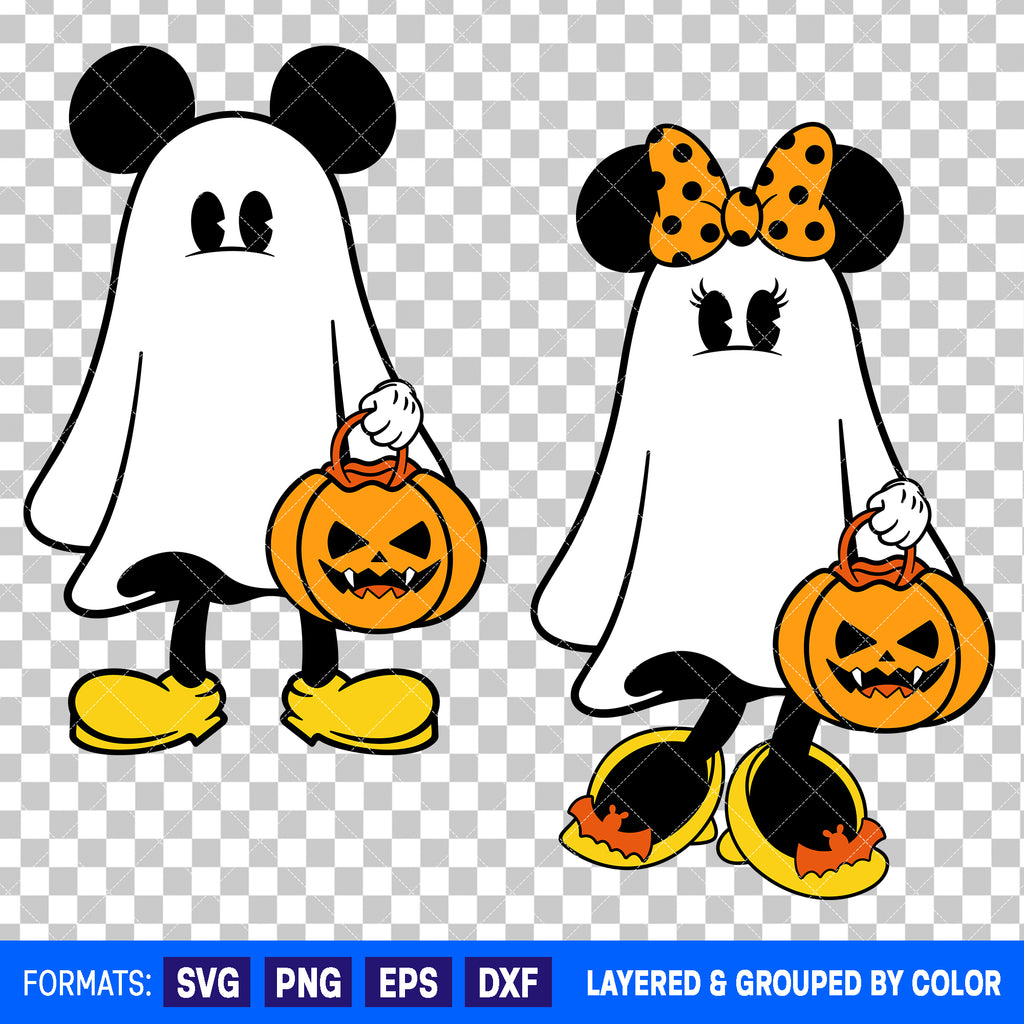 Mickey Mouse And Minnie Mouse Ghost Halloween Bundle SVG Cut Files for Cricut and Silhouette