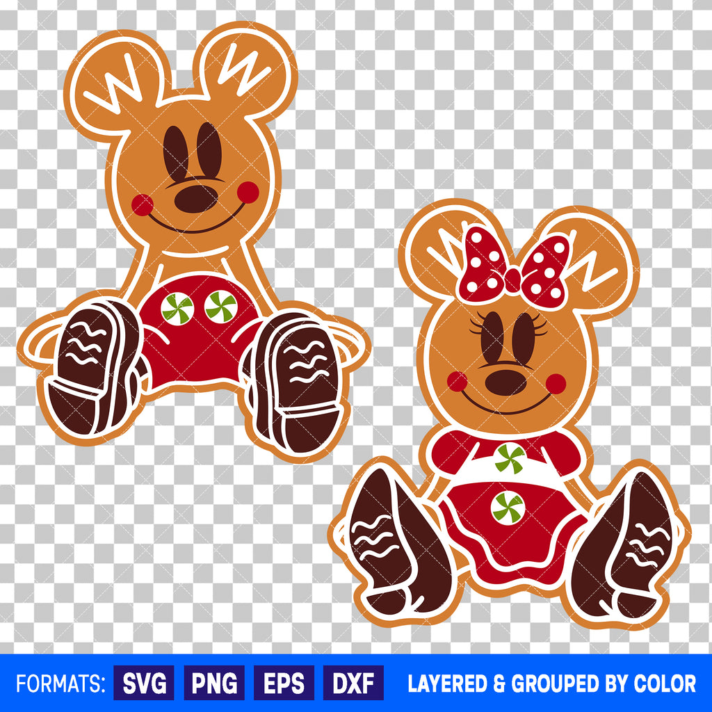 Mickey Mouse And Minnie Mouse Gingerbread Cookie Christmas Bundle SVG Cut Files for Cricut and Silhouette