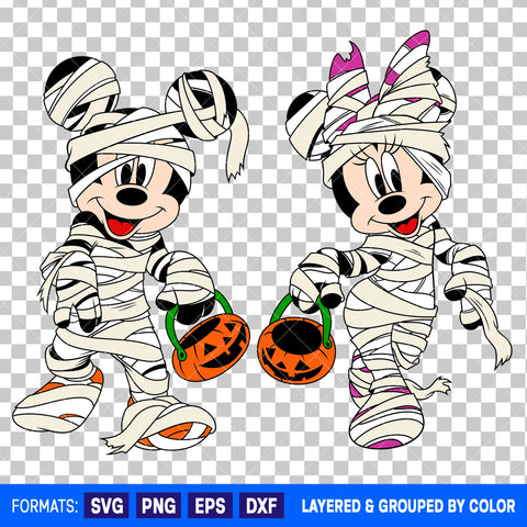 Mickey Mouse And Minnie Mouse Mummy Halloween Bundle SVG Cut Files for Cricut and Silhouette