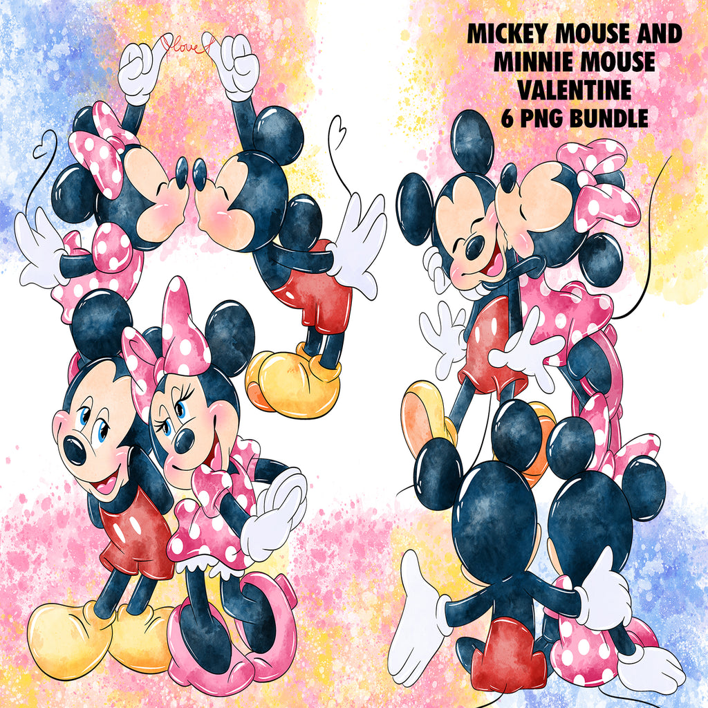 Mickey Mouse And Minnie Mouse Valentine Watercolor Clipart PNG Bundle #2