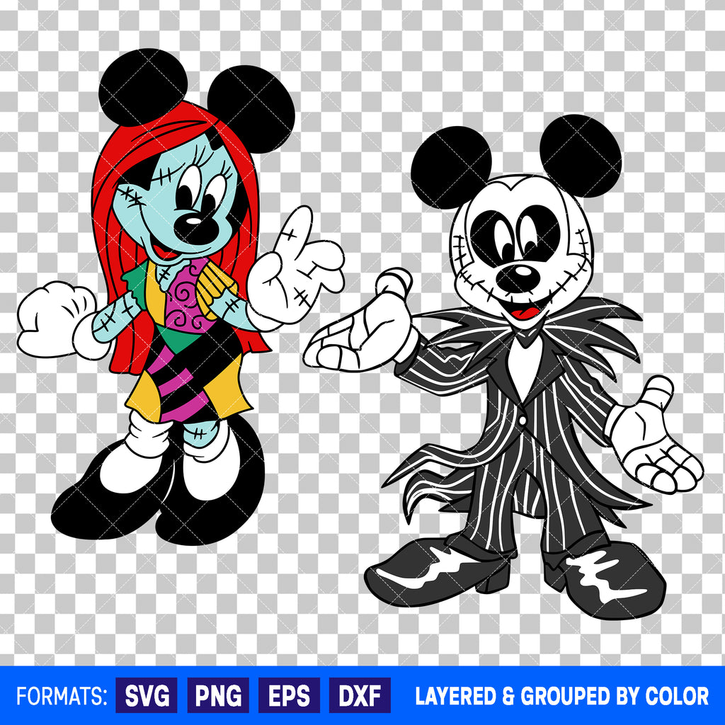 Mickey Mouse And Minnie Mouse x Jack And Sally Halloween Bundle SVG Cut Files for Cricut and Silhouette