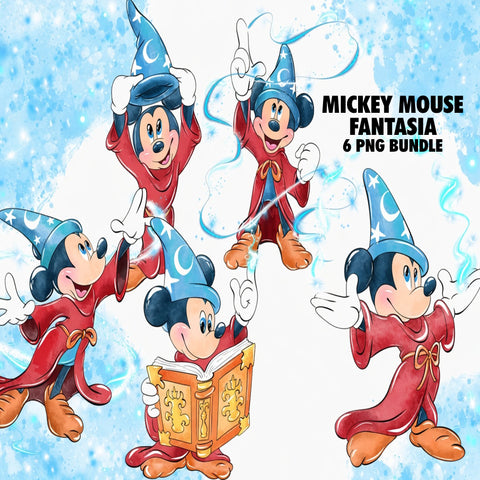 Mickey Mouse Fantasia Watercolor Clipart PNG Bundle